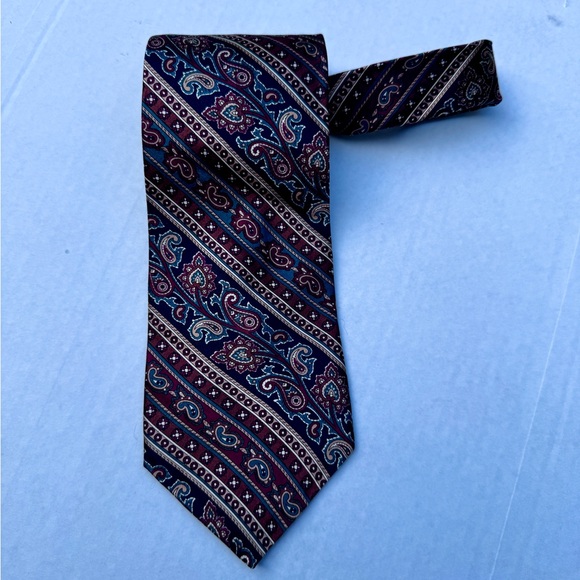 Oscar de la Renta Black, Teal and Red Paisley Stripe Tie - Picture 1 of 5